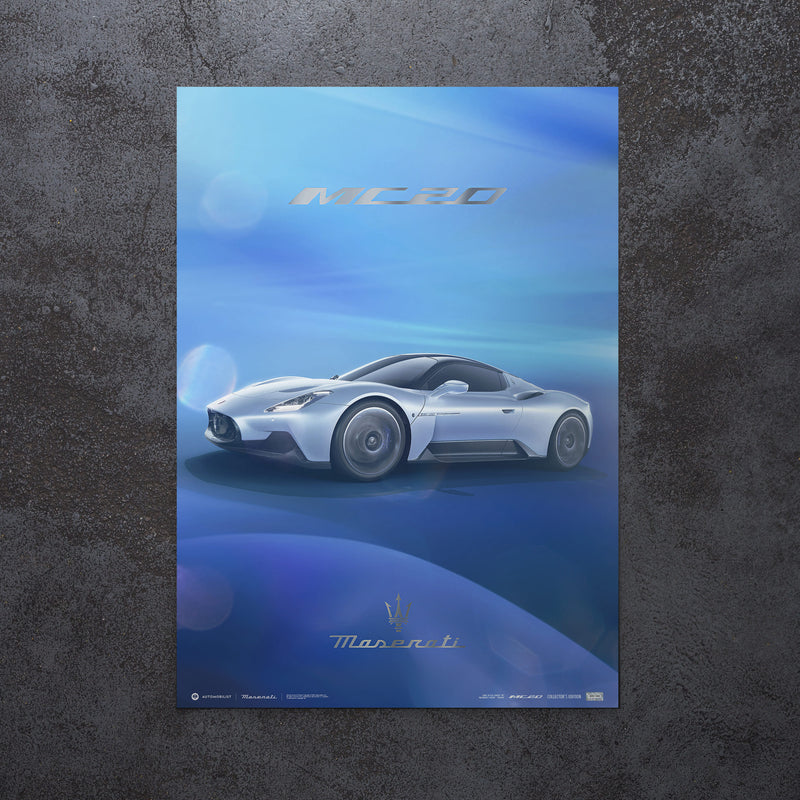 Design Poster MC20 Front View Blue - Collector's Edition