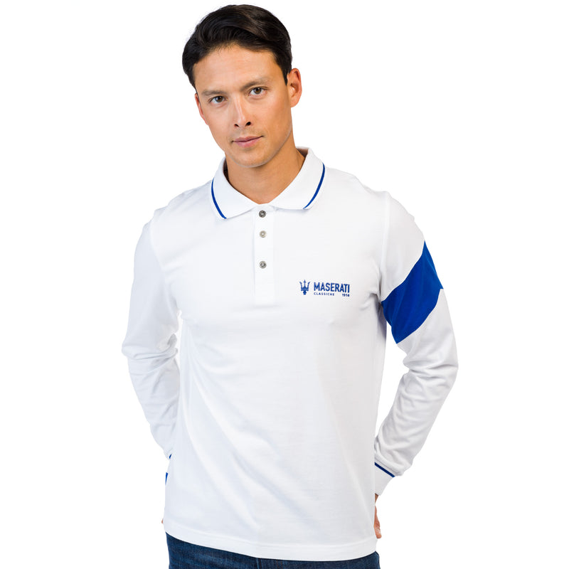 Men's White and Blue T61 Polo long sleeve