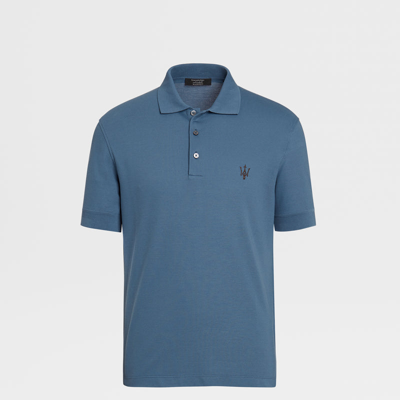 Zegna X Maserati Light Blue Cotton Polo Shirt