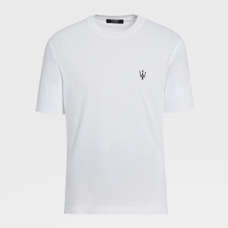 T-Shirt Zegna X Maserati de Algodón Blanco Marfil