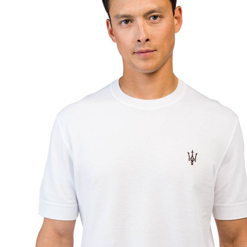 T-Shirt Zegna X Maserati de Algodón Blanco Marfil