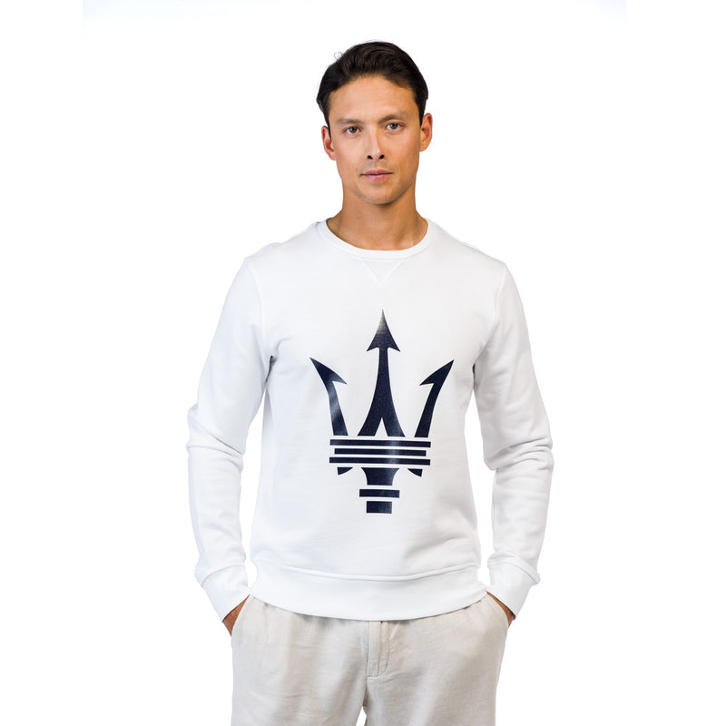 White Unisex Sweatershirt with maxi Maserati trident