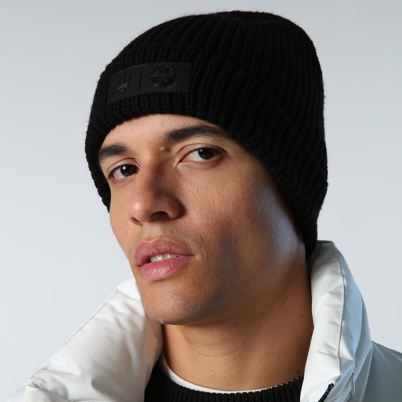 Black wool ribbed Hat