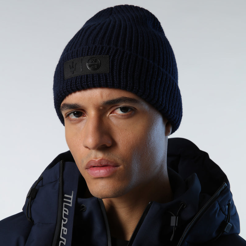 Blue wool ribbed Beanie